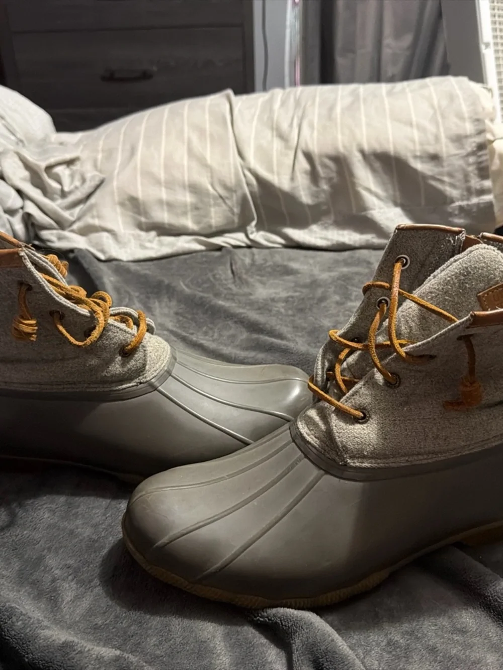Sperry Gray and Tan Women's Duck Boots